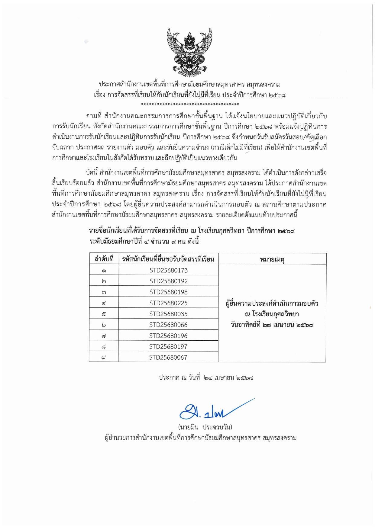 LINE ALBUM ไฟล์รูปประกาศจัดสรรที่เรียน 250424 15